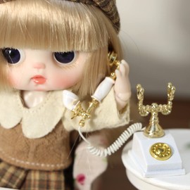 Dollhouse Telephone 1:12 Miniature Vintage Rotary Phone Model Desk Decoration Retro Mini Accessorries for Artificial House Living Room Scene (White)