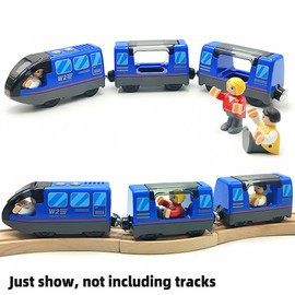 DSHMIXIA Battery Operated Train for Wooden Train Track Set Toys for 3 4 5 Year Old Boys Kids Action Locomotive Train Magnetic Connection (Without Battery) (Blue)