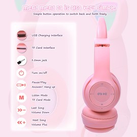 Megadream Kinder Katzenohren Kopfhörer, Bluetooth Kopfhörer LED Light Up Kinder Wireless Kabellose Faltbare Headset Over Ear für Mädchen/Junge Alter 8+ (ROSA)