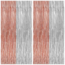 Silver & Rose Gold Foil Fringe Curtain Pair