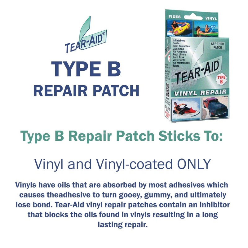 TEAR-AID Vinyl Repair Kit, Type B Clear Patch for Vinyl-Coated