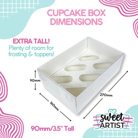 Edible Print Supplies Sweet Artist 5 Pack 6-Hole Cupcake Boxes Extra -Tall Design with Clear Display Lid and Insert, White, Pack of 5
