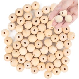 BigOtters 65Pcs 1 Inch Natural Wood Beads For Diy Crafts Jewelry And Home Decor