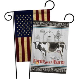 Breeze Decor Farm Sweet Garden Flag Pack Barnyard Cow Horse Rooster Farmhouse Pet Nature Animal Creature Vintage Applique House Decoration Banner Small Yard Gift Double-Sided, Made in USA