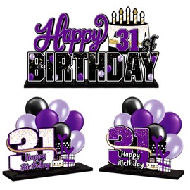 LINGTEER Happy 31st Birthday Purple Acrylic Table Topper Centerpieces Set - Cheers to 31 Years Old Birthday 31st Bday Party Gift Decorations.