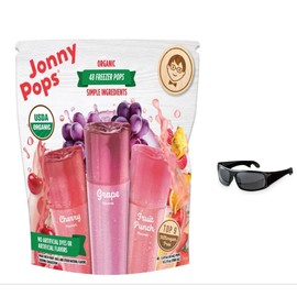 Jonny Pops Organic Freezer Pops Kosher for Kids And Adults – 48 Count (Cherry, Grape, Fruit Punch) – Bonus Fun Sunglasses & Easy-Open Can Opener – Family Summer Treat