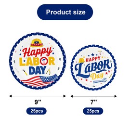 50Pcs Labor day Party Plates Happy Labor Day Party Supplies Labor Patriotic Dinnerware Table Decorations Holidays Birthday Decoration 25pcs 9" and 7"