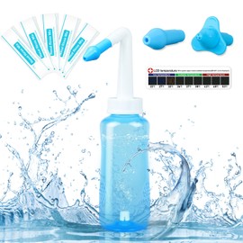 Kecartu Sinus Rinse Bottle,330ml Neti Pot with 40 Sinus Rinse Packets and Sticker Thermometer,Nasal Wash Bottle Nose Washing Pressure irrigation for Adult and Kids, Blue