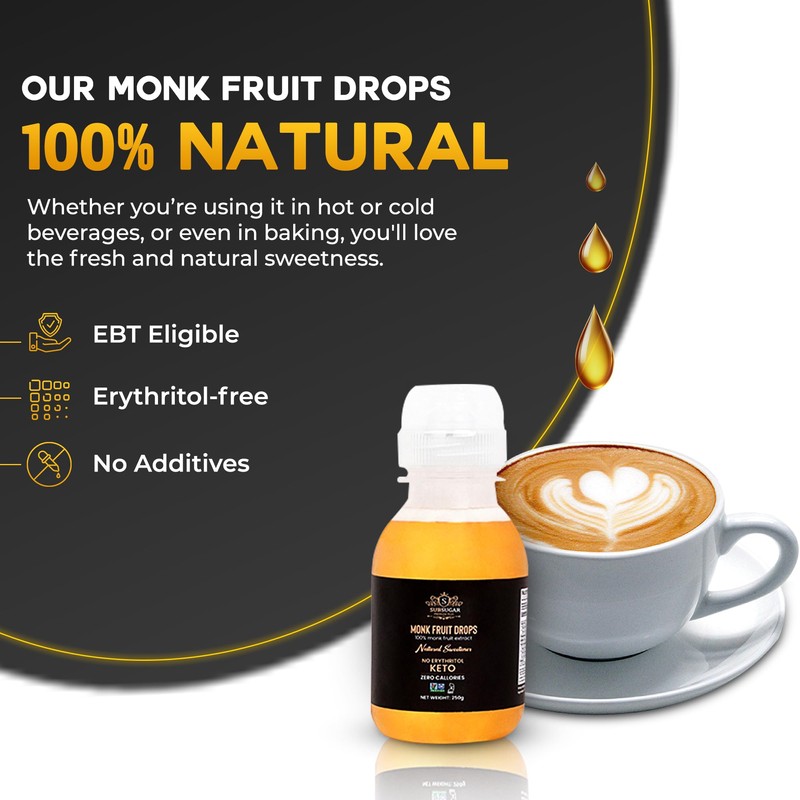 SubSugar 100% Monk Fruit Drops Pure Liquid Monk Fruit Sweetener,