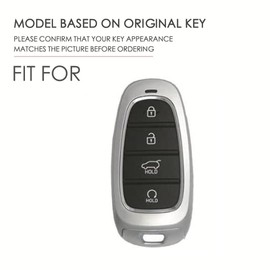 ontto 4 buttons Car Key Case Cover Fit for Hyundai Sonata Santa Fe Nexo Tucson Palisade 2020 2021 2022 2023 2024 Alloy Leather Smart Key Holder shell keyring Accessories-Square keychain