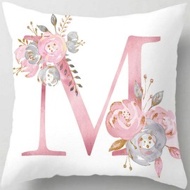 Tillskuch Pink Throw Pillow Covers Cute Alphabet Decorative Cushion Covers Square Letter Throw Pillows Protectors for Sofa Couch Bedroom Chair Home Decor 18 x 18 Inch(M)