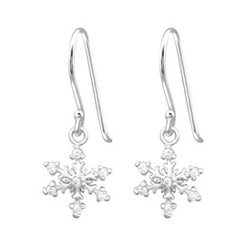 ICYROSE 925 Sterling Silver Small Hanging White Crystals Snowflake Dangling Fish Hook Earrings (Nickel Free) 24472