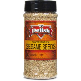 Natural Toasted Whole Sesame Seeds by It's Delish – 9 Oz. Medium Jar – Natural Gluten-Free Fresh Oven Roasted White Sesame – Restaurant Bulk Size Great for Oriental Noodles, Cooking, Baking, & Coating