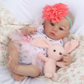 WOOROY Realistic Reborn Baby Dolls, 18 Inch Lifelike Newborn Eyes Open Girl Real Life Soft Cloth Body with Gift Box for Kids 3+