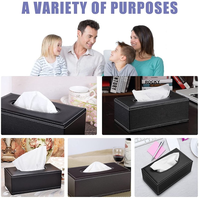 Uandhome Leather Tissue Box, Black Rectangle Tissue Paper Holder Box