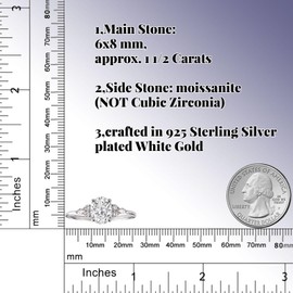 AUMIFY Engagement Rings for Women, April Birthstone Moissanite Oval Cut 6x8mm & 925 Sterling Silver Plated with White Gold, Gift for Promise Anniversary Wedding Her (Size 8)