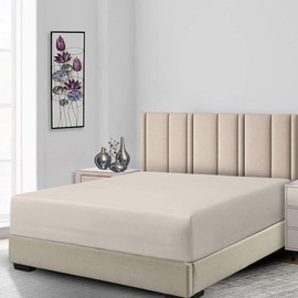 Royal Bedding Silky Soft Cotton Blend Fitted Sheet, 650 Thread Count, Wrinkle Free Fitted-Sheet, 100% Cotton-Poly Blend Fitted, Low Profile Fitted up to 10 Inch Fit, King Size, Linen