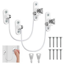2pcs Window Restrictor Locks, UPVC Child Baby Security Wire Catch with Screw Keys UPVC Windows Ventilation Lock for Home Public and Commercial Applications.
