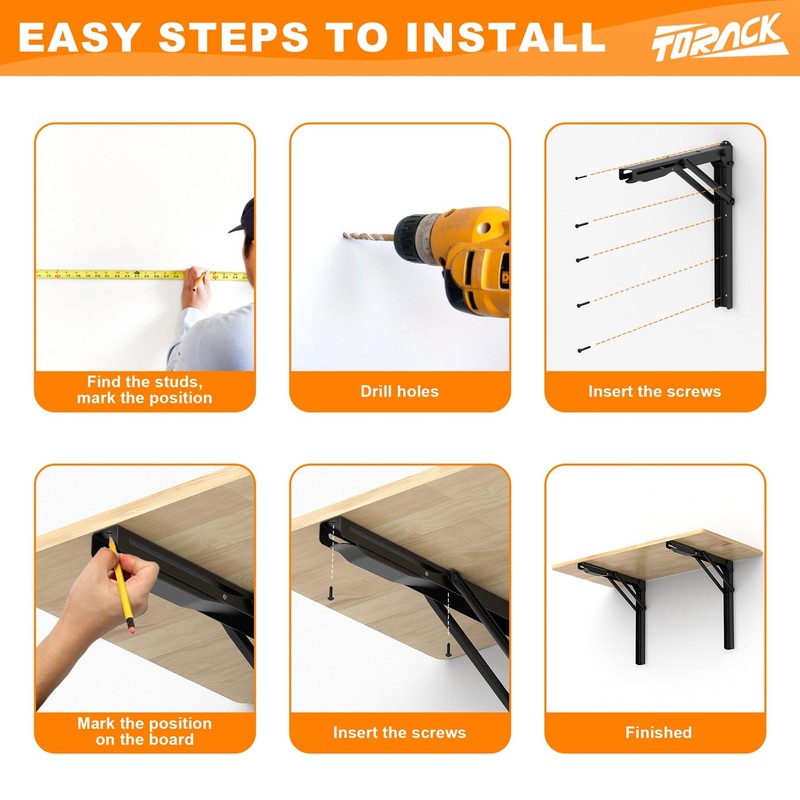 TORACK Heavy Duty Wall Mounted Folding Workbench, Space-Saving Collapsible Wall