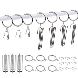 Swpeet 120 anillos de cortina de metal plateados de 1.35 pulgadas a 30 mm para colgar cortinas y ganchos de acero inoxidable de 4 puntas, gancho plisado con ganchos para cortina de cortina para ventana, cortina de ducha