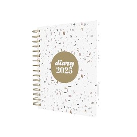 Collins Scandi 2025 Diary - A5 Week to View Journal - White Terrazzo - (E-PW53.WHTZ-25) - Weekly Planner with Hardback Wiro-Bound Covers and Recycled Paper