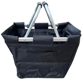 foolonli Shopping Basket Aluminium Foldable Picnic Basket Shopper 18L Black Shopping Bag Sturdy