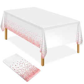 ELECLAND White and Rose Gold Plastic Party Tablecloth, 137 x 274 cm, Rose Gold Dot Confetti Tablecloth, Rectangular Party Tablecloth for Picnic, Wedding, Birthday Decoration