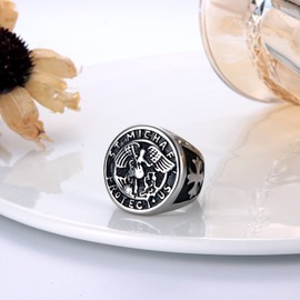 Dochais Signet Ring Finger Ring for Men, St Michael Protect US 316L Stainless Steel Ring, Silver Black Gold Retro Men's Ring Jewellery for Men, Father, Husband, Boyfriend Ring Sizes 8-13, Non-precious