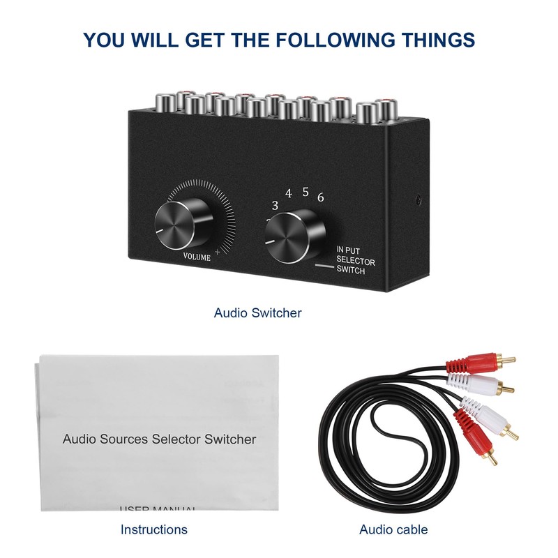 Wanjorlay 6 in 1 Out L/R Stereo Audio Switcher with