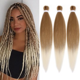 27/613 Ombre Braiding Hair Pre stretched 26 Inch 3 Packs Pre-stretched Braiding Hair EZ Braid Synthetic Hair Extensions for Crochet Box Braids