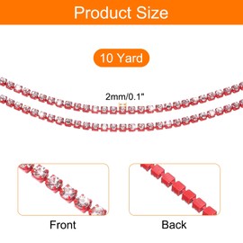 QUARKZMAN 10 Yard Crystal Rhinestone Close Chain Trim, Crystal Rhinestone Diamond Strips for Jewelry Making, Rhinestone Bling Sewing Embellishments, Silver Rhinestone with Red Base