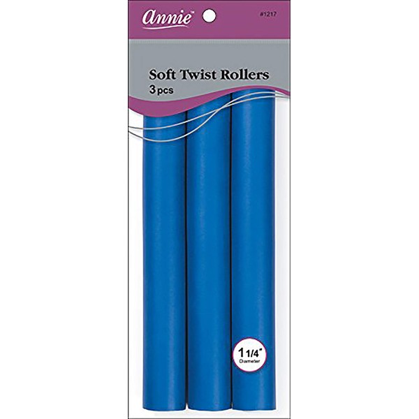 Annie Salon Style Soft Flexible Twist Hair Rollers Pack of 3 - 10" Long and 1 1/4" in Diameter Blue - Hair Curling and Styling Tools