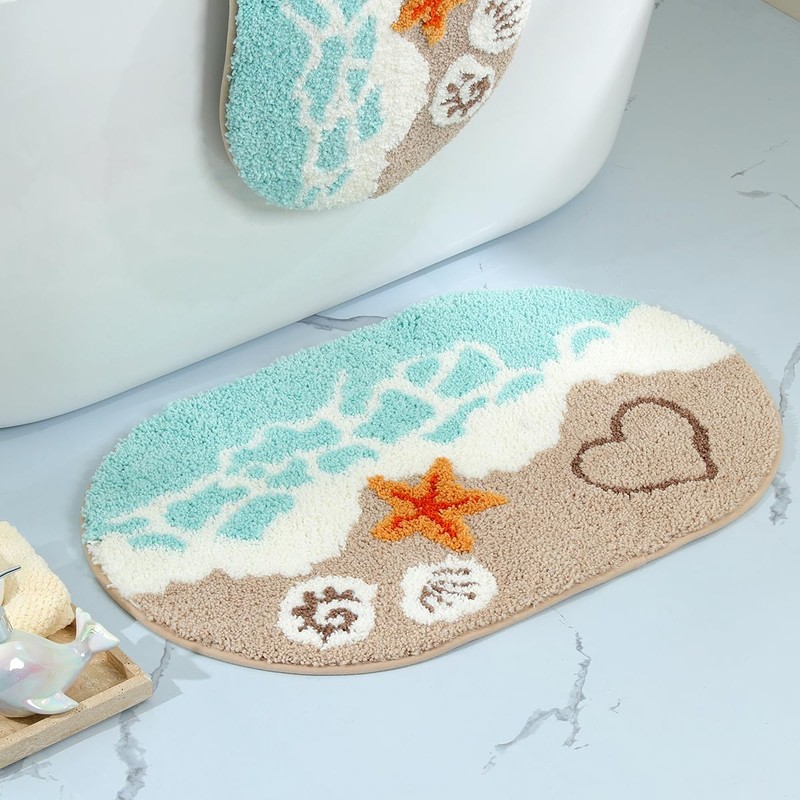 Cute Ocean Bathroom Rug Super Absorbent Bath Mat Machine Washable