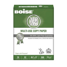 Boise® X-9® Multi-Use Printer & Copier Paper, Letter Size (8 1/2" x 11"), Ream Of 500 Sheets, 92 (U.S.) Brightness, 20 Lb, White