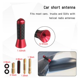 Sylvil Car Short Antenna, 1.37" Aluminum Radio Antenna Replacement, Carbon Fiber Antennas Kit with Screws, AM/FM Roof Mount Car Radio Reception Antennas Mast for Most Cars SUVs (Red)