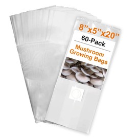 TonGass 60-Pack Autoclavable Mushroom Growing Bag Bulk with Microporous Filter Patchs - Large 8"x5"x20" Extra Thick 80 Micron (=3 Mil)| Mushroom Cultivation Spawn Supply Myco Bag Bulk Substrate Bags