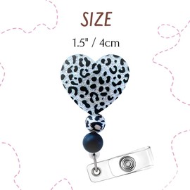 Cheetah Leopard Heart Badge Reel Holder ID Name Retractable Clip Lanyard with Cute Beaded Print Zebra Zoo Keeper Glitter Bling for Nurse Nurses CNA CMA Nursing Healthcare Silver Supplies