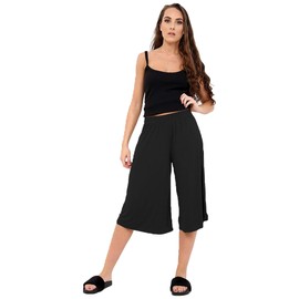 Candid Styles Women Elasticated Waist Plain Wide Leg Flared 3/4 Length Culottes Shorts 8-26 20-22 Black