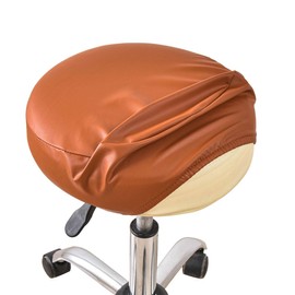 Lussenwert Round Bar Stool Covers Waterproof Set of 2, Stretch PU Round Bar Stool Covers Waterproof Round Bar Stool Seat Covers with Elastic Bands for 12-15 Inch Chair, Bright Brown