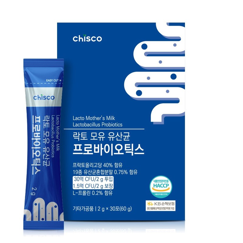 치스코 락토 모유유산균 프로바이오틱스 2gx30포 30억CFU 프락토올리고당 L프롤린, 60g, 1개