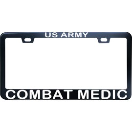 HuiYaoEC US Army Combat Medic Car Tag Holder, 12 x6 Inch Black Stainless Steel Front License Plate Frame, 2 Holes & Screws