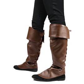 Brown Leather Look Medieval Pirate Jack Sparrow Buccaneer Boot Covers