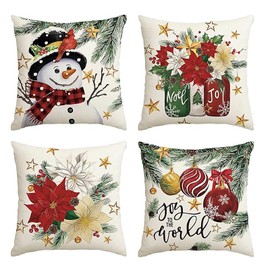 HuaMuDM Christmas Cushion Cover, Set of 4 Christmas Cushion Covers, Decorative Cushion Covers, Christmas Cushion Cover, Decoration for Sofa, Couch, Bedroom, Living Room