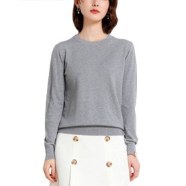 SUN KAKU Simple Knit, 14 Colors, High Neck, Round Neck, Cashmere Touch, Thin Knit, Spring Clothes, Adult, Solid, Office Casual, S - 2XL, round neck gray