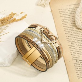 Inspirational Heart Leather Bracelets for Women, Birthday Christmas Boho Jewelry Gifts for Women, Mothers Day Gifts for Mom Grandma