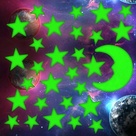 201 Pcs Ultra Glow in The Dark Stars with Bonus Large Moon Stickers Set Luminous Different Sizes Fluorescent Stars Ceiling Decor for Kids Bedroom Birthday Party