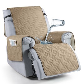 TAOCOCO 100% Waterproof Recliner Chair Cover, Non Slip Recliner Covers for Recliner Chair with Pocket, Washable Reclining Chair Cover Furniture Protector for Kids,Dogs(23.6'', Camel)