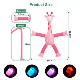 4 Pcs Telescopic Suction Cup Giraffe Toy,Novel Kids Suction Cup Toys,Giraffe Telescopic Toy,Stretchy Telescopic Tube Shape Changing Toy, Decompress Educational Sensory Toys for Kids & Adult