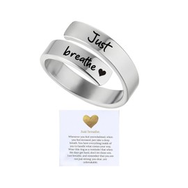 TACBSP Just Breathe Ring for Women Adjustable Heart Ring Silver Statement Wrap Rings Spiral Healing Rings Small Ring for Women Jewelry (silver)