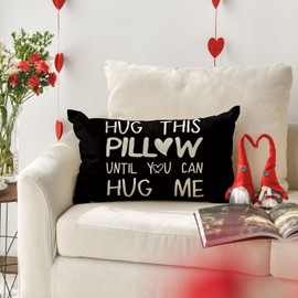 AVOIN colorlife Hug This Pillow Until You Can Hug Me Valentine's Day Black Throw Pillow Cover, 12 x 20 Inch Anniversary Wedding Cushion Case Decoration for Sofa Couch Set of 2